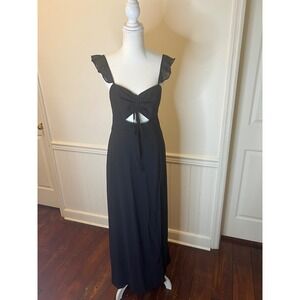 Lulus Black Cutout Maxi Dress Ruffle Strap Sweetheart Neck Evening Gown Formal S